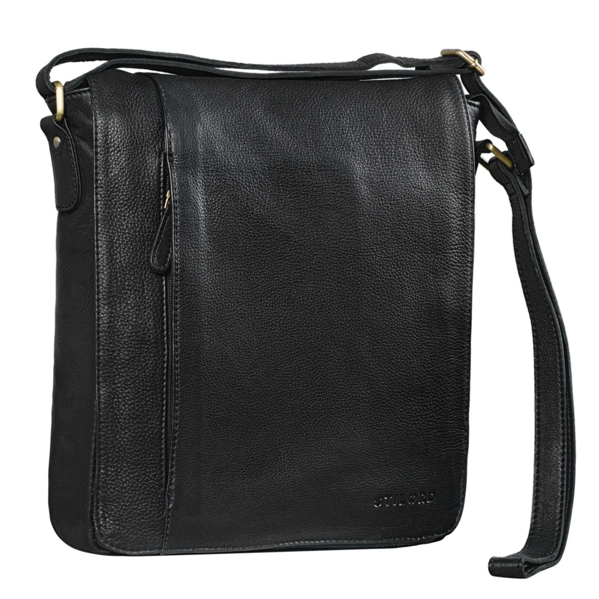 STILORD "Paul" Leather Shoulder Bag Men Vintage Messenger Bag for 13,3 inches MacBook Tablet Vertical Crossbody Bag for A4 Documents in Genuine Leather Colour:Black