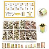 KADRICK 810PCS SAE &amp; Metric Rivet Nut Kit, 6-32 to 3/8-16, M3-M10 | Flat Head Rivet Nuts,M3 M4 M5 M6 M8 M10 #6-32 #8-32 #10-24 1/4-20 5/16-18 3/8-16 Colorful Galvanized Rivnuts Kit,Carbon Steel