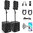 Pyle Line Array PA Speaker System Set - 1320W 3-Way Full Range Sound, Streaming, w/USB/SD Port, EQ, Echo Active and Passive Subwoofer, Woofer, Tweeter, 5 Band Graphic Equalizer
