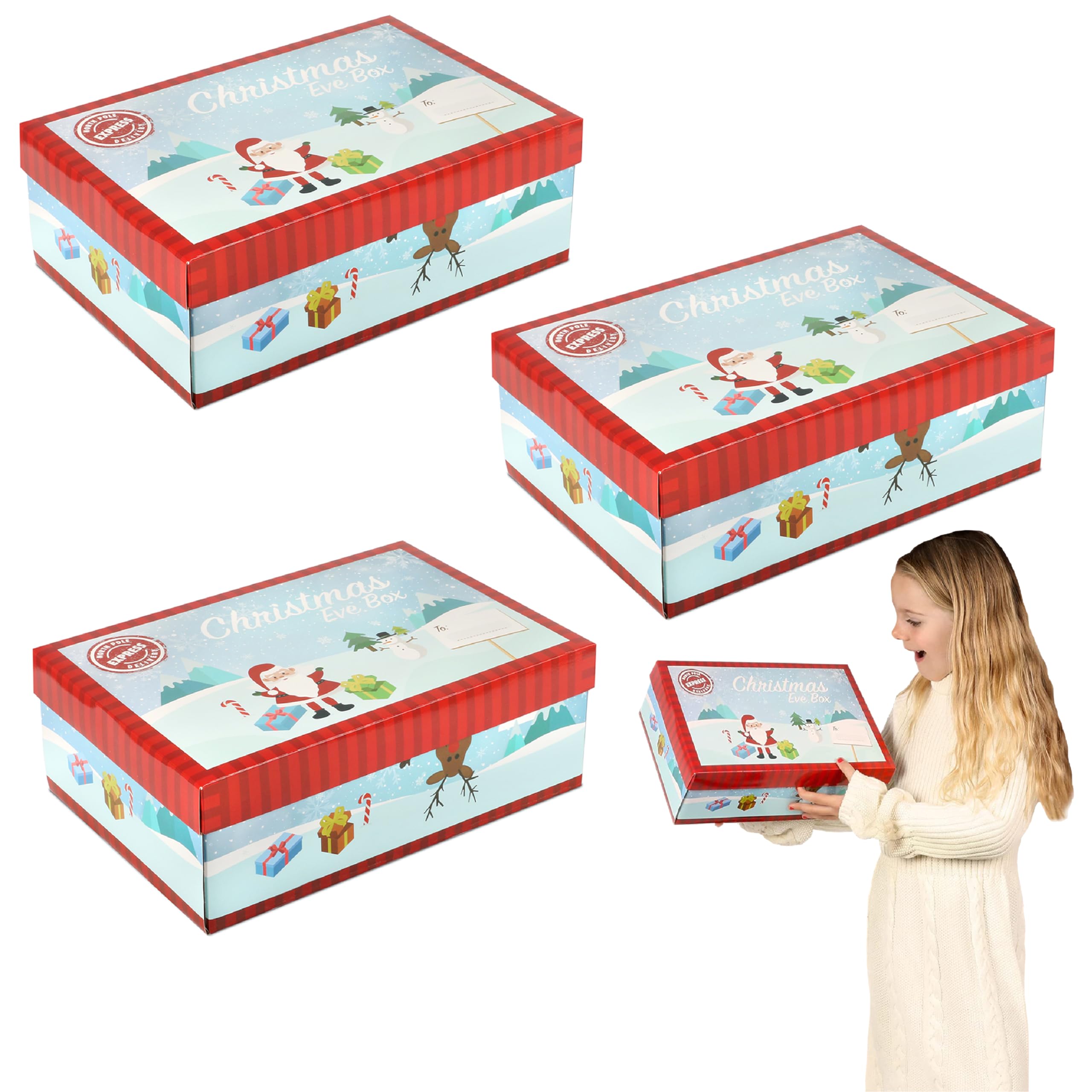 I LOVE FANCY DRESS Christmas Eve Boxes Holiday Season Gift Box with Decorated with Santa, Snowman and Reindeer (Medium Box - Pack of 1)
