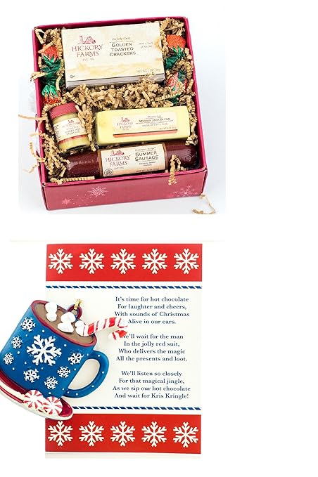 Hickory Farms Holiday Gift Set Box- Includes Ornament with Card Stock - Holiday Farmhouse Sampler - Summer Sausages, Mission Jack Blend Cheese, Sweet Hot Mustard, and Golden Toasted Crackers