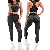 Relety Womens Workout Sets 2 Piece Seamless Padded Raceback Sports Bra Butt Lifting Leggings Color Block Gym Yoga Outfits