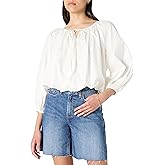 The Drop Womens Shirred Neck- Cotton Bubble Hem Top