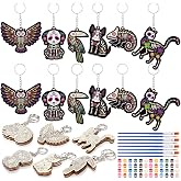Jetec 24 Pcs Día De Los Muertos Alebrijes Keychain Craft Kit | Wooden Painting DIY Keychains, Day of The Dead Party Favors, Mexican Party Decorations, Halloween Activities Home Art Supply