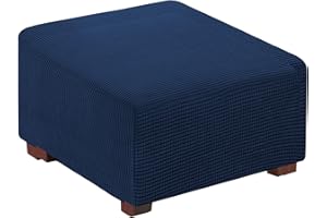 Flamingo P Stretch Ottoman Cover Square Ottoman Slipcover Furniture Protector Folding Storage Stool Furniture Protector Soft Slipcover with Elastic Bottom - Navy