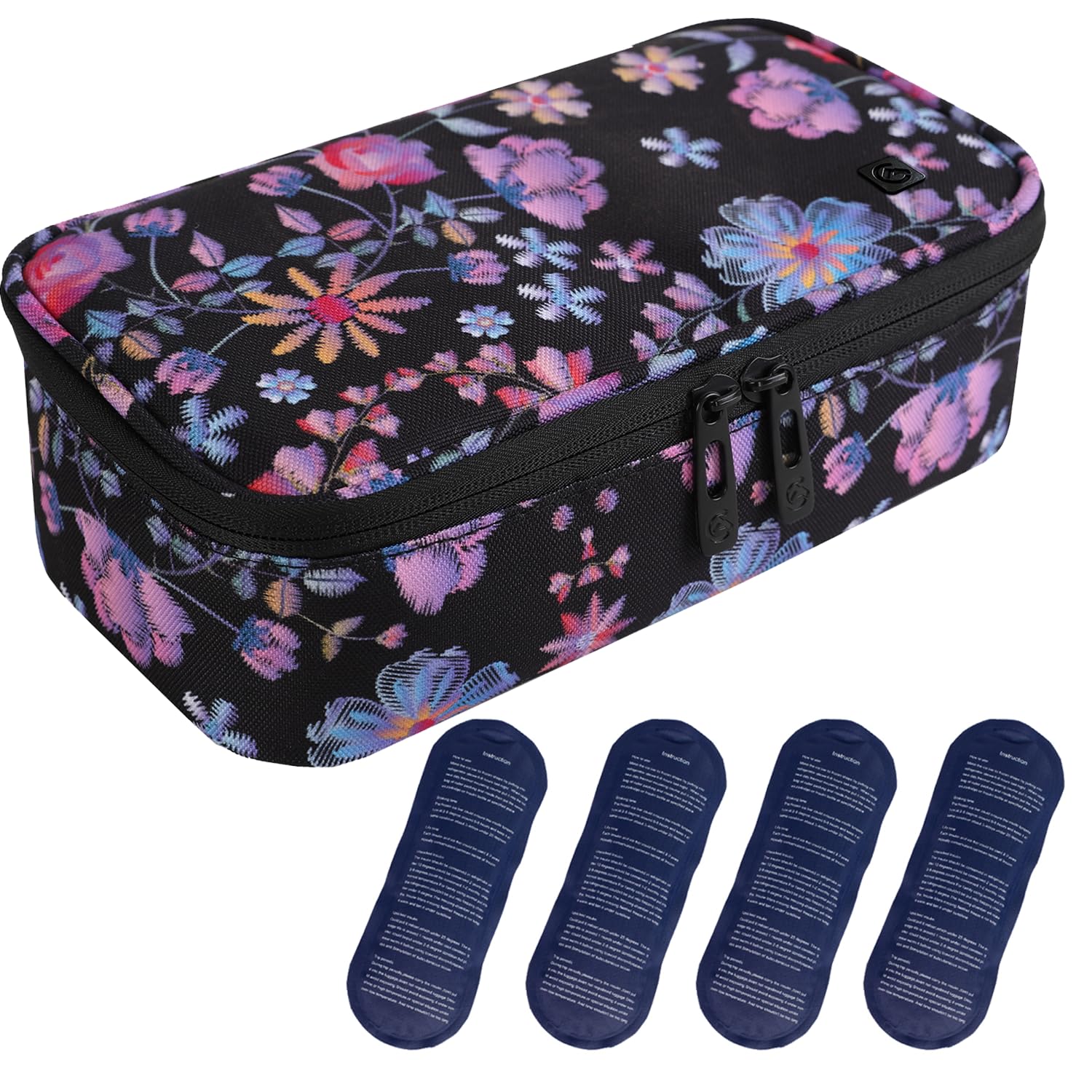 Photo 1 of ALLCAMP Insulin Cooler Travel Case Diabetic Medication Cooler with 4 Ice Pack - Medical Cooler Bag Portable and Reusable Flower Pattern (9X 4.72x 3.14 inches)