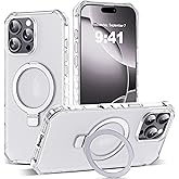 JQRZAOAK for iPhone 16 Pro Max Case with Magnetic Stand [Compatible with Mag-Safe] [Military Drop Tested] Slim 16 Pro Max Cover with Good Grip Curly Wave Edge for Women Men 6.3'', White