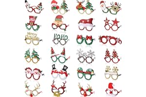 Threan 24 Pcs Christmas Glasses Frame Glitter Christmas Party Favor Novelty Holiday Eyewear Xmas Funny Photo Booth(Fresh Style)