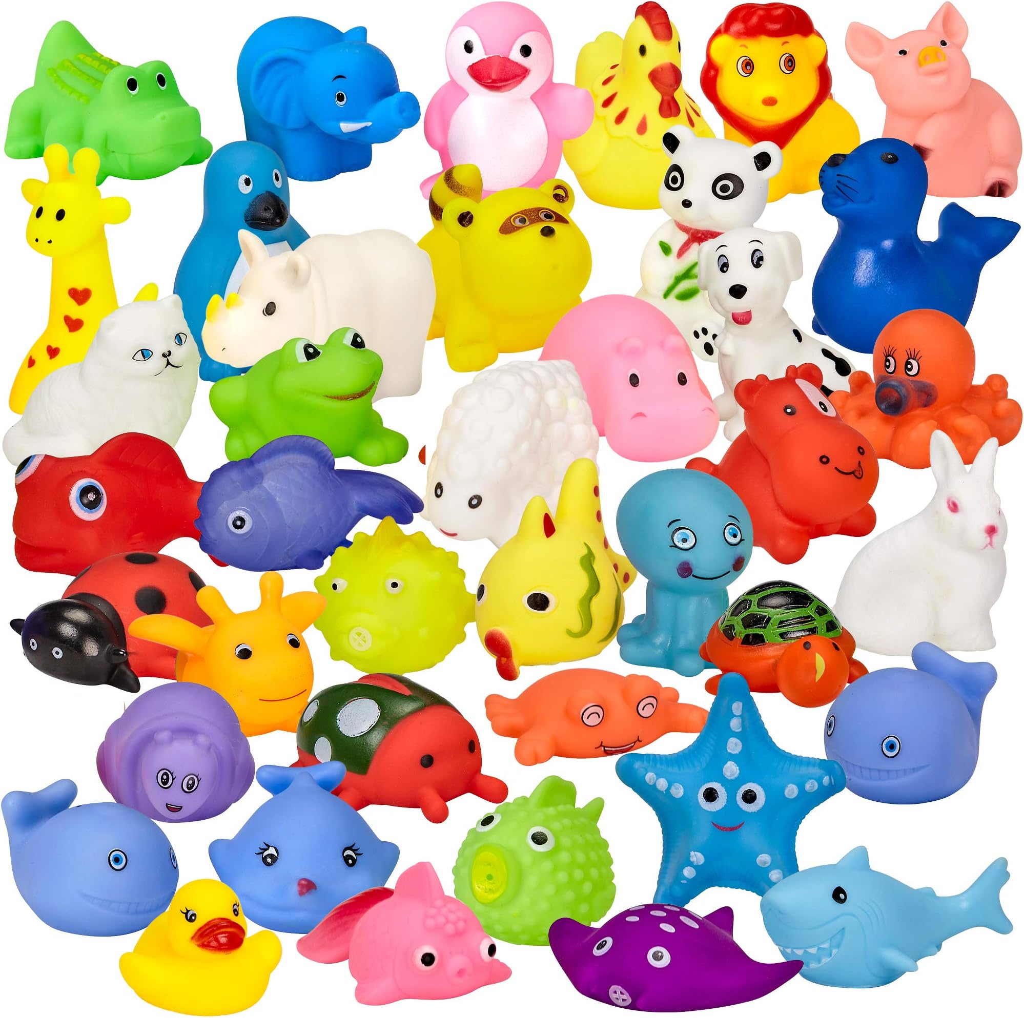 Assorted Rubber Duck Animals, 40 Pack Mini Bath Toys – for Girls and Boys, Babies, Toddlers and Children – Perfect for Gift Grab Bags and Party Favors