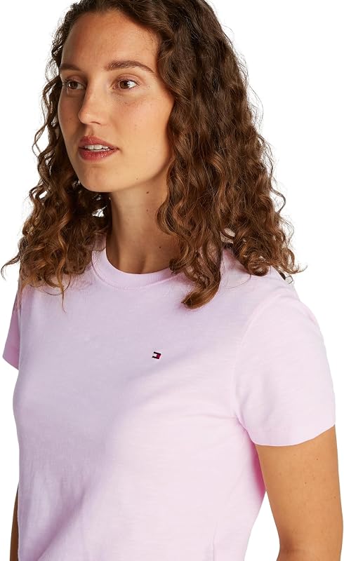 T-Shirt Manches Courtes Femme Slim avec Col Ras-du-Cou, Rose (Light Pink), S — photo 3 sur 6