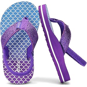 Qzize Kids Flip Flops with Adjustable Back Strap Glitter EVA Thong Sandals | Soft, Anti-Slip Design, for Beach, Pool, Shower,