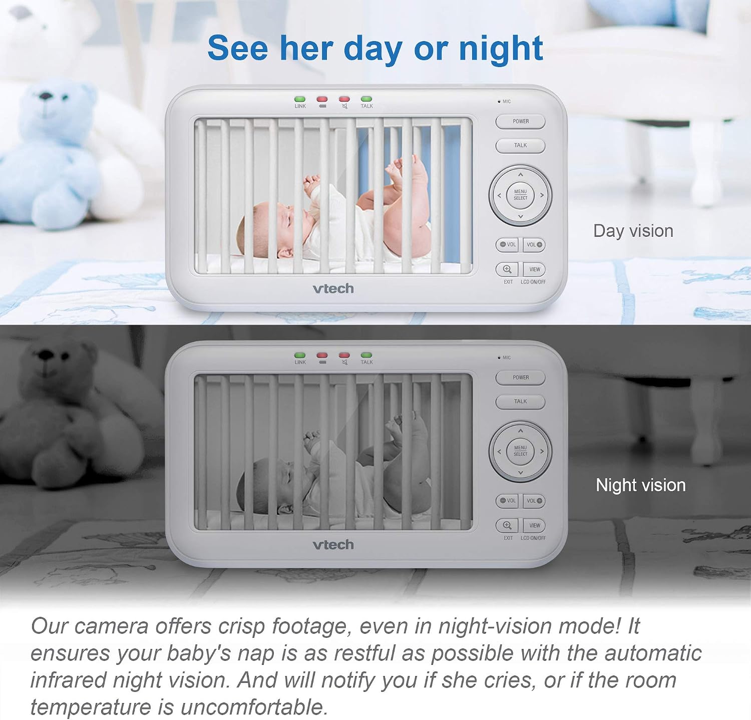 VTech LM808-1W Baby Monitor with Camera,300m Long Range, Auto Night Vision, Video Baby Monitor with 5" Screen - Image 5