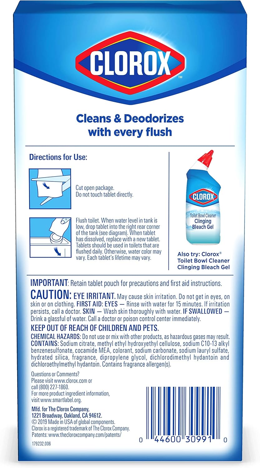 Clorox Ultra Clean Toilet Tablets Bleach & Blue, Rain Clean Scent 2.47 Ounces Each, 4 Count (Package May Vary): Health & Personal Care