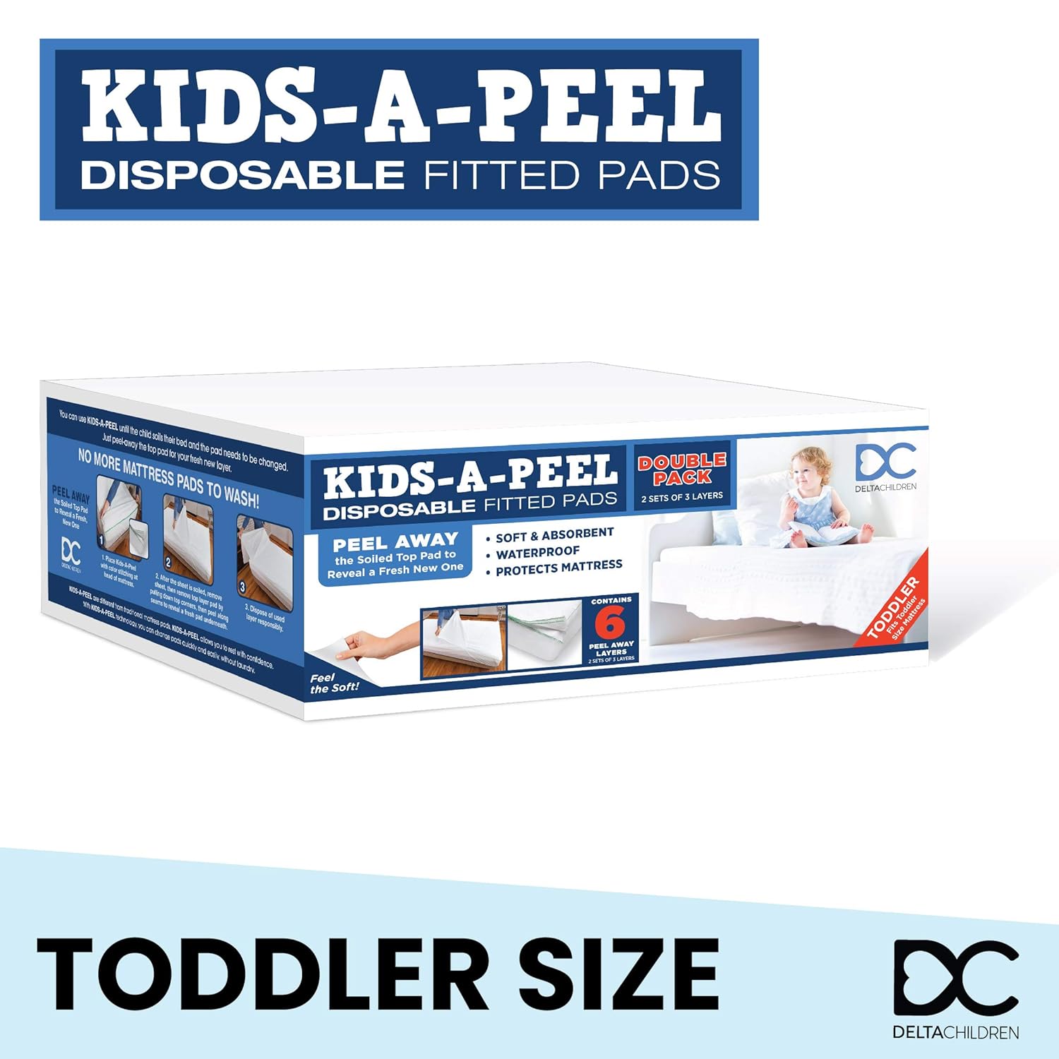 Delta Children Kids-A-Peel Disposable Mattress Pads, 6 Pack, Waterproof, Breathable Soft Bed Pads That Protect Your Mattress, Toddler : Baby
