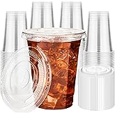 YEEHAW 16 oz 100 Pack Disposable Iced Coffee Cups with Lids, Clear Plastic Cups with Lids, Cold Crystal Drink Cup for Party