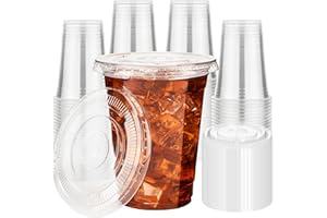 YEEHAW 16 oz 100 Pack Disposable Iced Coffee Cups with Lids, Clear Plastic Cups with Lids, Cold Crystal Drink Cup for Party