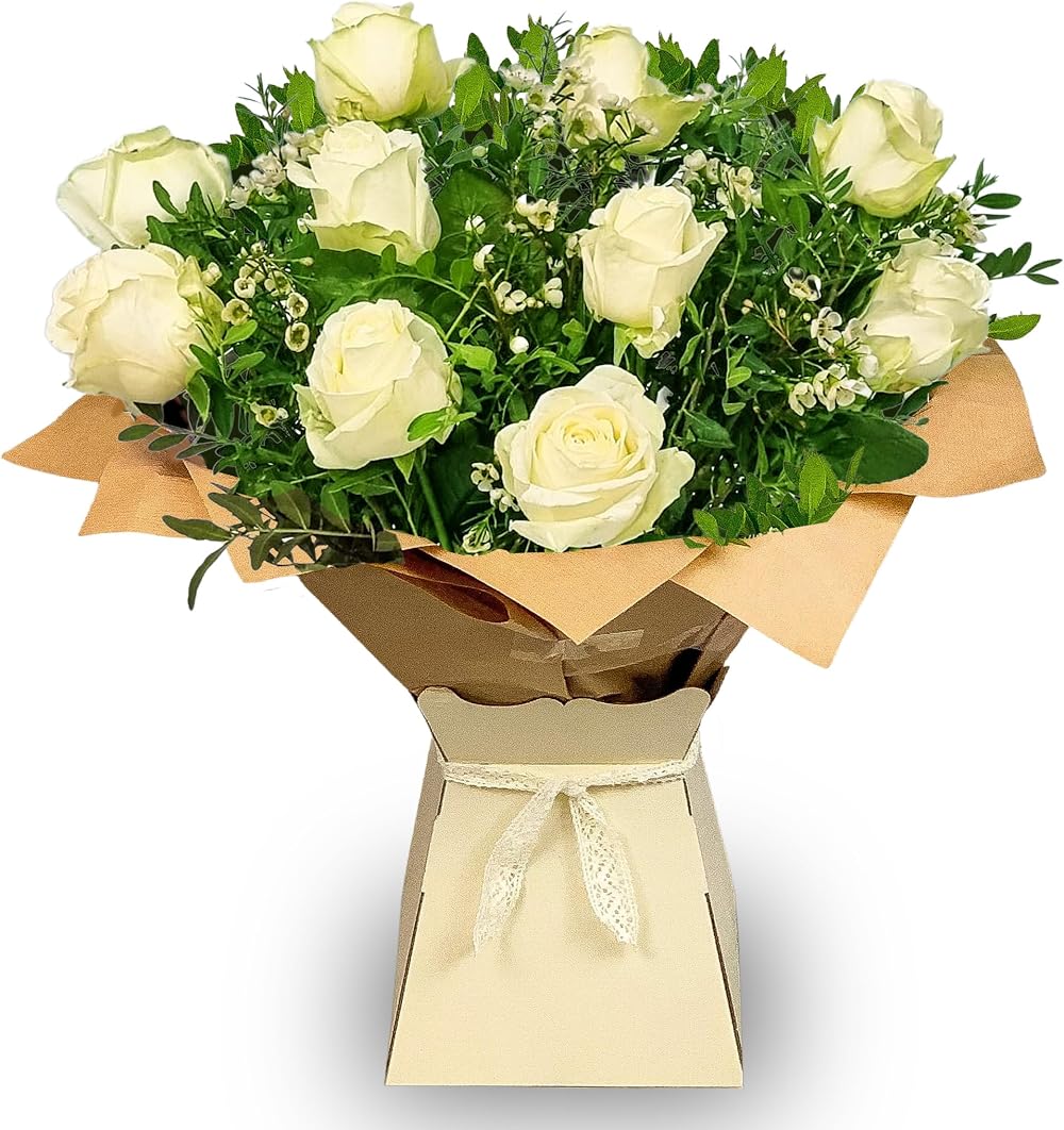 All Occasions White Rose Flowers Fresh Bouquet Box Same Day Delivery