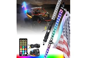 Xprite 4FT Spiral RGB LED Whip Lights, 360° Dream-Color Dancing Whip Lights w/Remote Control & Rocker Switch for Side by Side UTV ATV Trucks Polaris RZR XP 1000 Can-am Maverick X3 Quad Dune Buggy 1PC