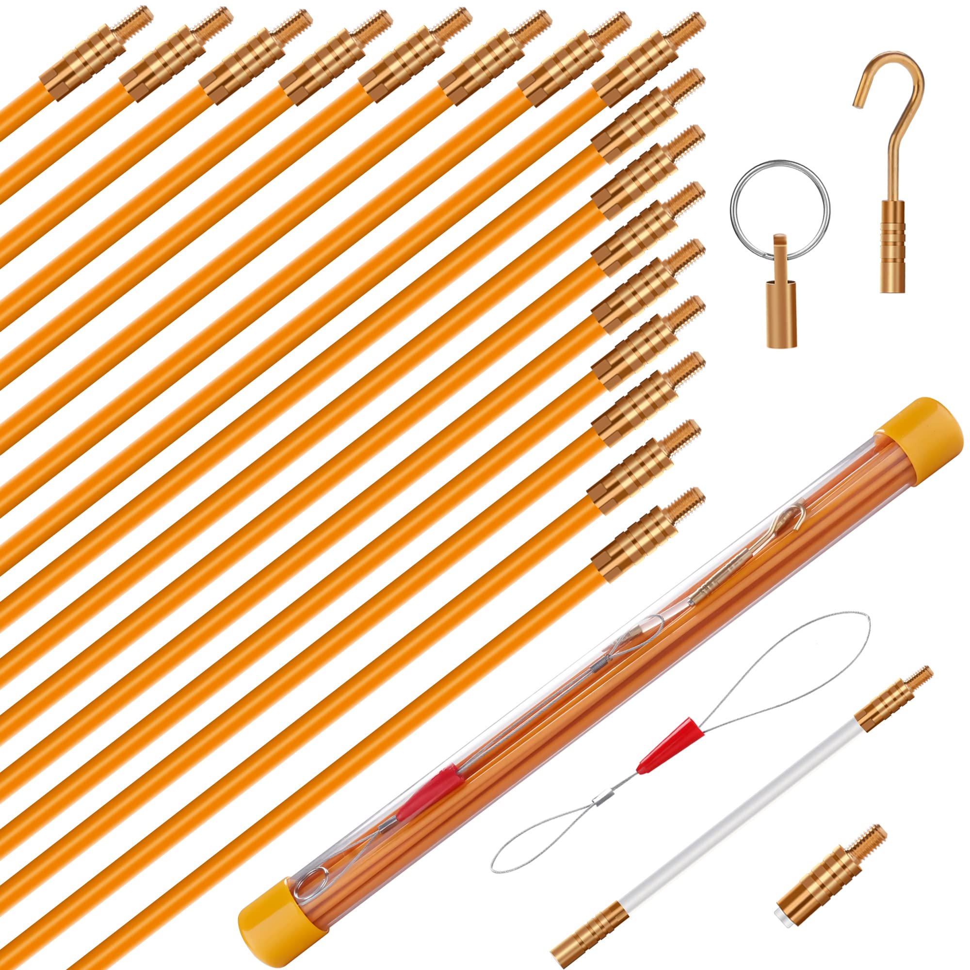 Photo 1 of KOOTANS 22FT Fiberglass Electrical Wire Running Kit Wire Fishing Tools Fish Tape Wire Puller Through Wall Cable Snake Fish Rods Kit with Different Attachments