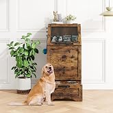 STMHOM Dog Feeding Station with 2 Elevated Bowls | Pet Feeding Station,Flip Top Dog Food Storage Cabinet, Food Storage Container,Pet Toy Organizer,Modern Organizer, Brown