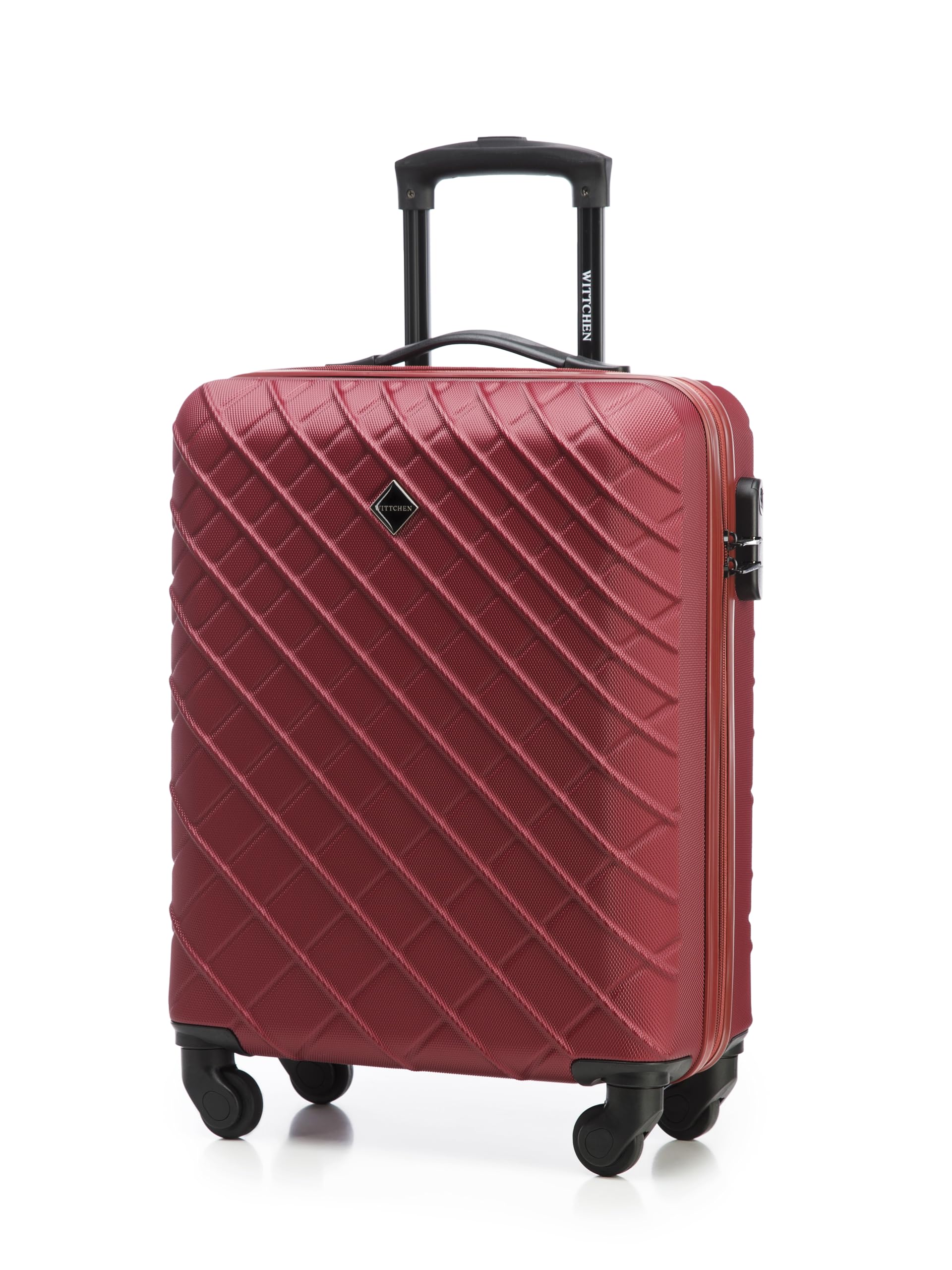 WITTCHEN Classic line Cabin Suitcase Hand Luggage Small Travel Case Hard Shell Made of ABS with 4 Spiner Wheels Combination Lock Telescopic Handle Size S Burgundy