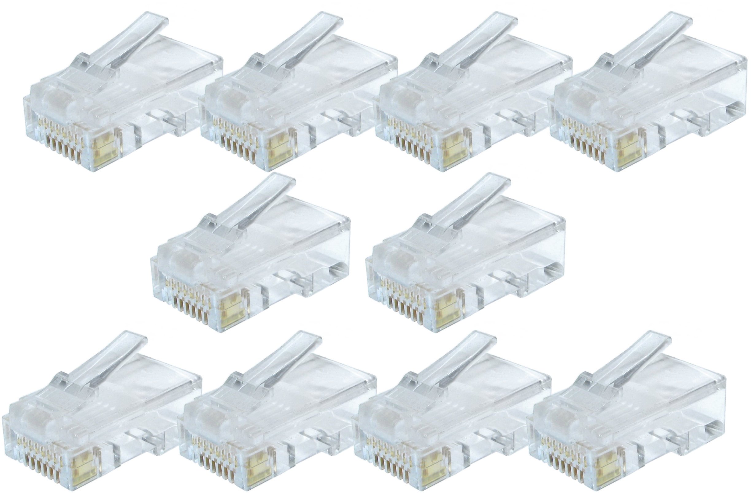 rhinocables - RJ45 Ethernet Crimp Plugs | Cat5e Network End Connectors | Universal Compatibility - Easy Installation | Secure Connection | Wall Plate Compatible, Gold, 10 Pack