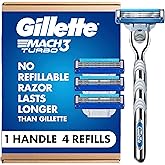 Gillette Mach3 Turbo Razors for Men, 1 Handle, 4 Blade Refills