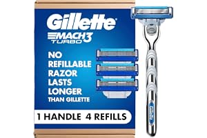 Gillette Mach3 Turbo Razors for Men, 1 Handle, 4 Blade Refills