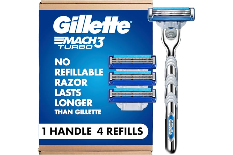 Gillette Mach3 Turbo Razors for Men, 1 Handle, 4 Blade Refills