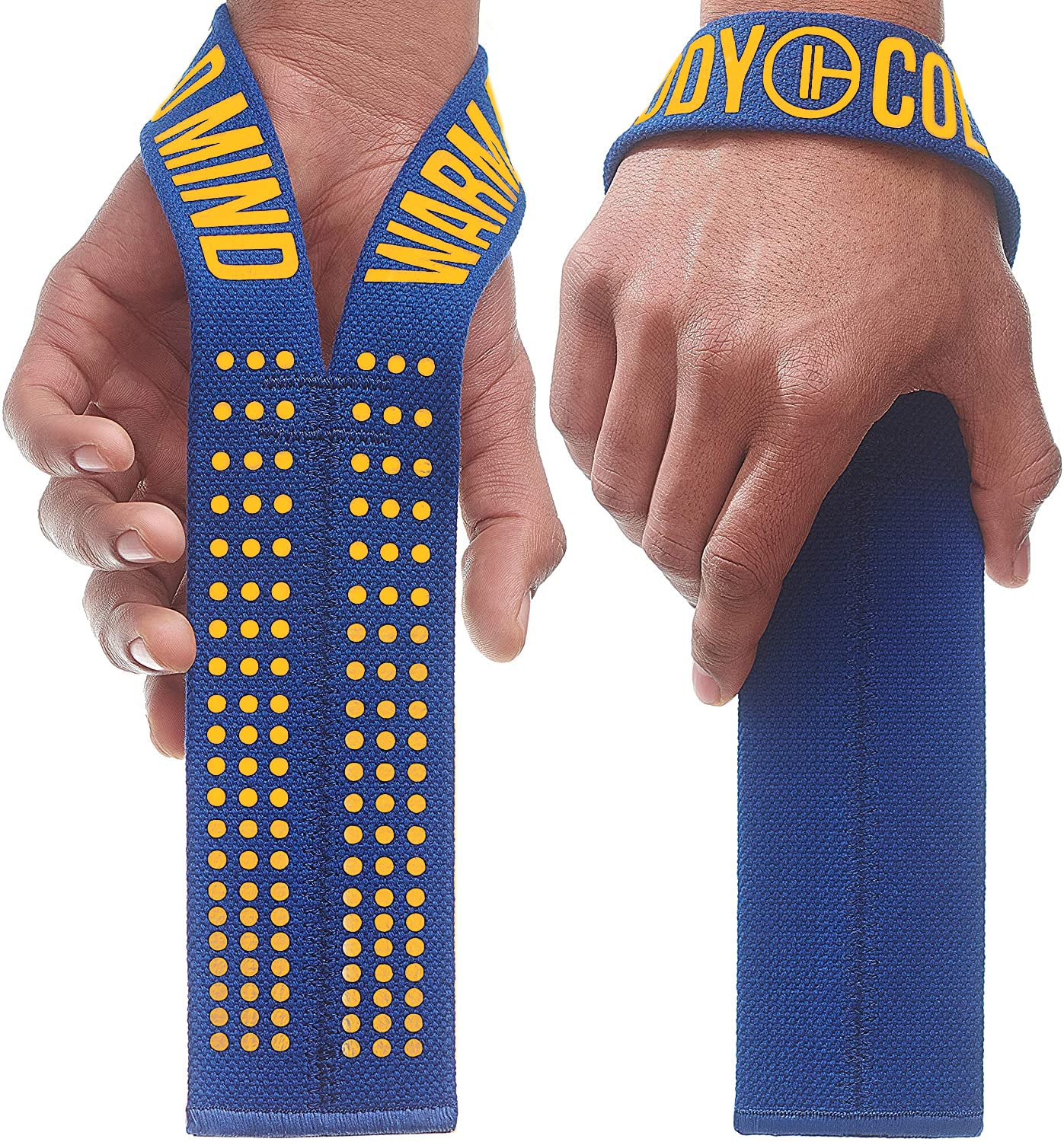 WARM BODY COLD MIND V1 Lifting Wrist Straps for Olympic Weightlifting, Rated at 660 lb, for Weight Lifting Bodybuilding Powerlifting Deadlift Gym Fitness Crossfit, Heavy Duty (Blue/Orange)