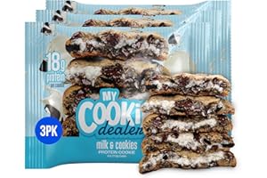 My Cookie Dealer Protein Cookies, Milk and Cookies (3-Pack, 4oz Cookie) - 18g Protein per Cookie (Made with RAW Nutrition Protein) - Individually Wrapped Travel Snacks