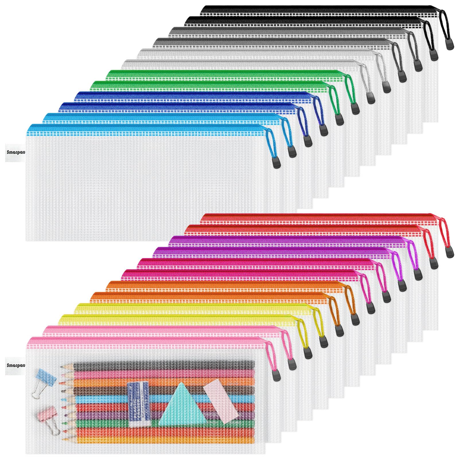 Photo 1 of Smarpau 24PCS Pencil Pouches Bulk, 9.3" x 4.7"Mesh Zipper Pouch Pencil Case, 12 Colors Waterproof Small Zipper Pouches for Travel, Cosmetics, Office Organization