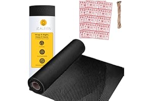 ZALEEN Honeycomb Packing Paper for Moving -15 In x 131 Ft, Shock Proof Black Wrapping Paper Roll for Shipping With 20 Fragile Stickers & 100Ft Jute Twine