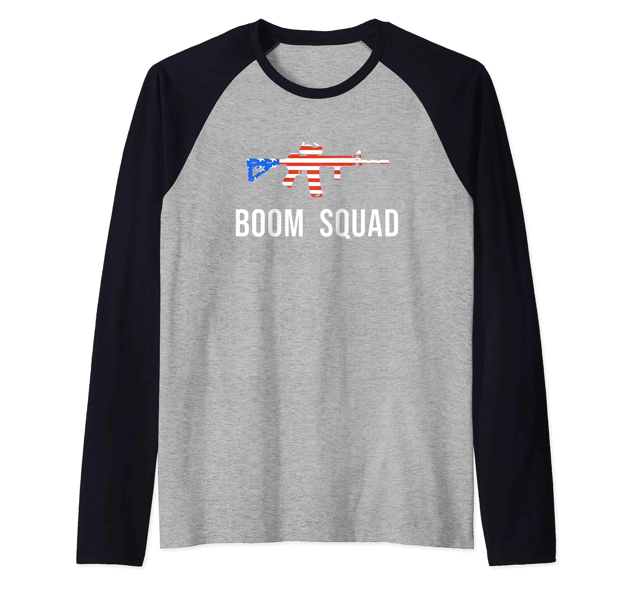 Gun Lover 4th of July Boom Squad Design Red White and Blue Raglan Baseball Tee