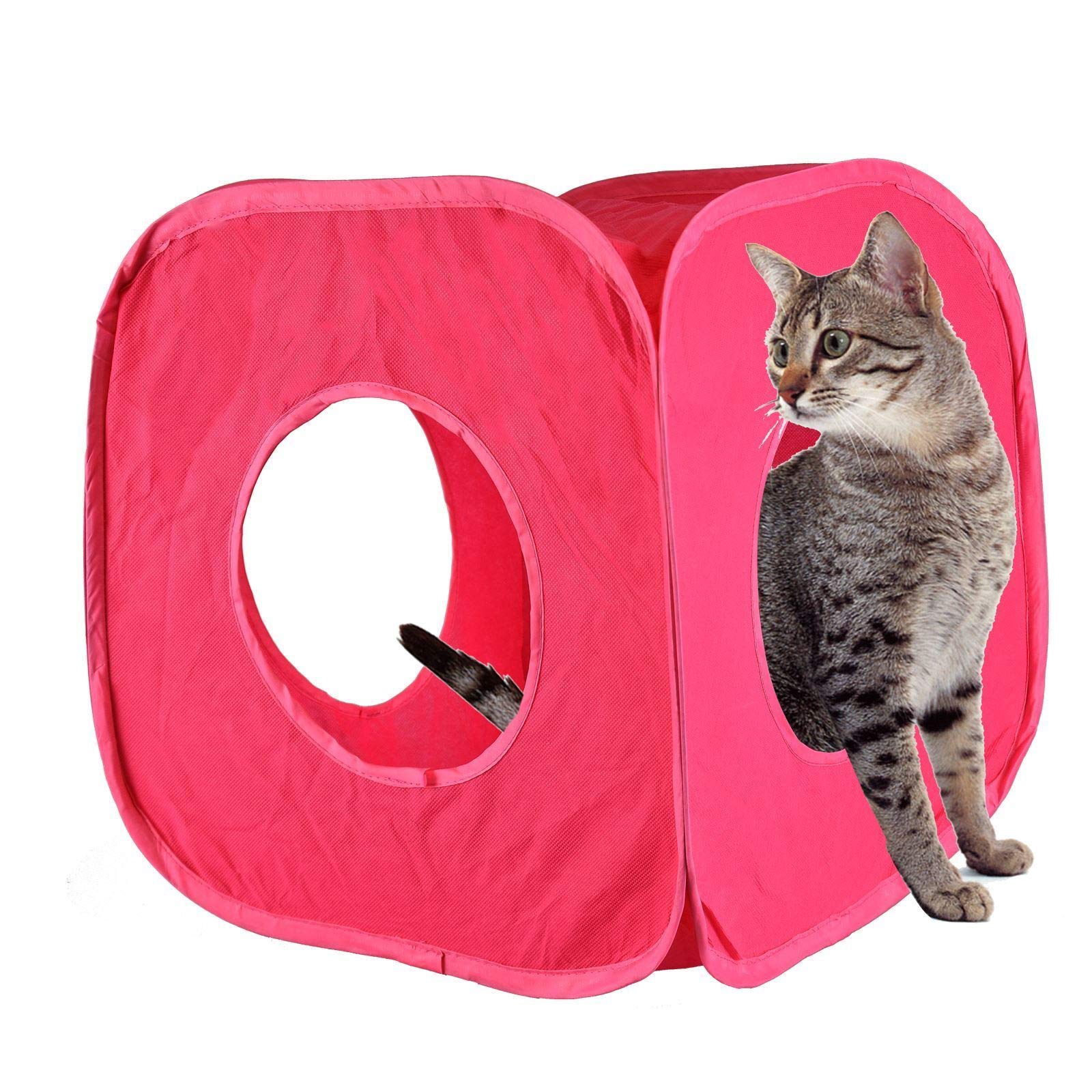 Pet Living Pop Up Cat Kitten Play Cube Fun Strong Box For Cat Rabbit Toy (Pink)