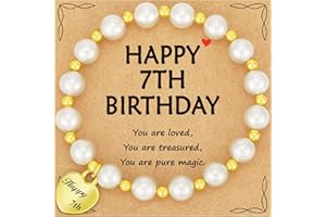 Jesvo Happy 5th 6th 7th 8th 9th 10th 11th 12th Birthday Bracelet Gifts for Girls, 14K Gold Heart Charms Pearl Jewelry for Her