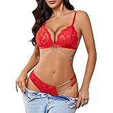 Avidlove Sexy Lingerie Set Women’s 2 Piece Lace Lingerie Set with Chain Detail Deep V Neck Bralette and Panty Set