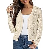 Allegra K Women's Crochet Cardigan Long Sleeve Cropped Knit Sweater Button Up Casual Beach Coverups