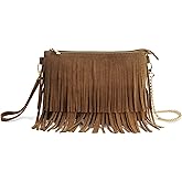 HOXIS Fringe Cross Body Bag Womens Small Shoulder Bag Top Zip Wristlet