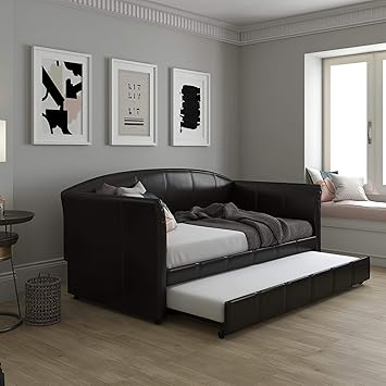 Amazon Com Dhp Halle Upholstered Daybed And Trundle Sofa Bed