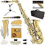 Mendini By Cecilio Alto Saxophone - E Flat Saxophones w/Case, Mouthpiece, Stand, Reeds & Cloths