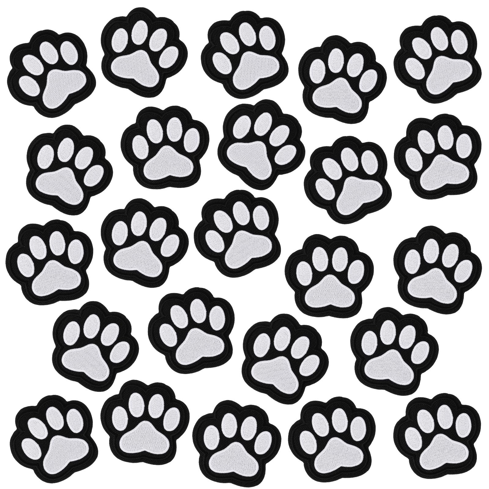 Photo 1 of 24 PCS Paw Print Iron on Patch, Self Adhesion Iron on Patches Paw Print, Dog Iron on Patches, Cute Dog Irons on Patches for Dresses Backpacks T-Shirt Caps Shoes Jeans (Black, White)