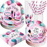 Spa Birthday Party Decorations, 120Pcs Spa Day Party Supplies Disposable and Relaxing Tableware Includes Plates, Napkins, Cups and Straws | Serves 24