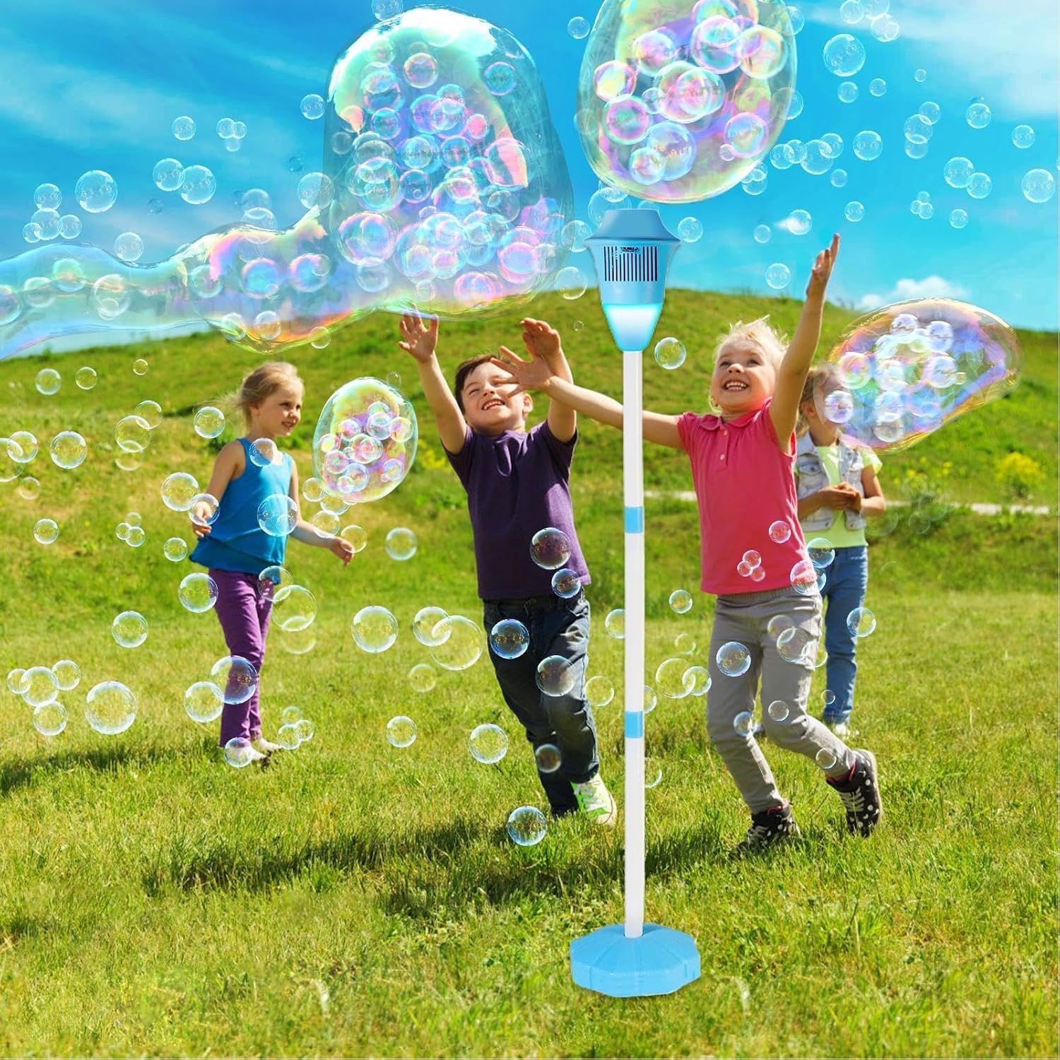 Standing Bubble Machine | Bubbles Maker Lamp | Height 47in Automatic Bubbles Machines Outdoor Toys with Lights & Music | Lamp Shape Stand Up Bubble Machine for Kids Birthday Party Gift