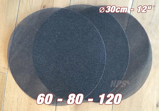 HPS® 3Stück Schleifnetz - Schleiffolge 60-80-120 Schleifnetz - Ø 30cm - Schleifnetz für Einscheibenmaschine zb Floorboy xl 30