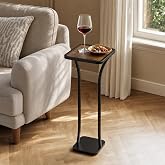 NANAGIFTREE Small Square Side Table, Drink Table with Weighted Base, Solid Wood &amp; Metal Accent Table for Small Spaces, Pedestal End Table for Living Room, Bedroom, Office(Black + Walnut)