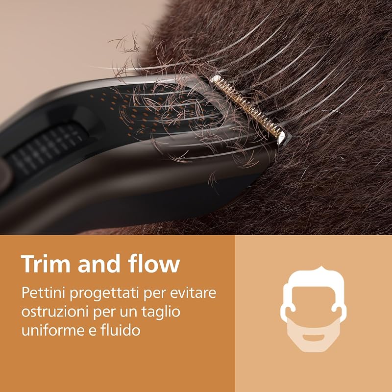 Hair Clipper Serie 9000 - Regolacapelli uomo donna, lame autoaffilanti, 28 impostazioni di lunghezza, incrementi di 1 mm, pettine Trim-n-Flow, autonomia fino a 180 min., 4 accessori, HC9721/15