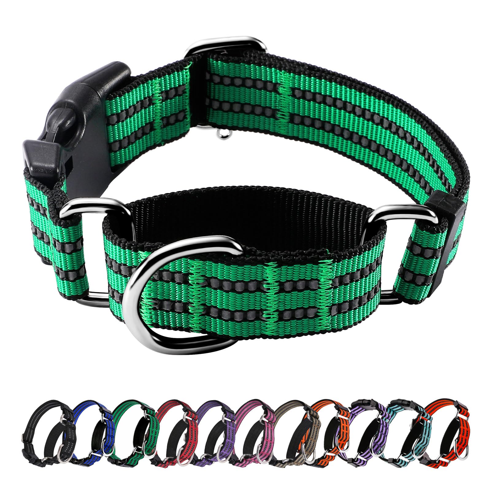 Photo 1 of Hikiko Martingale Dog Collars Reflective Nylon Dog Collar with Quick Release Buckle Adjustable Training No Slip Dog Collar (Small, Green)