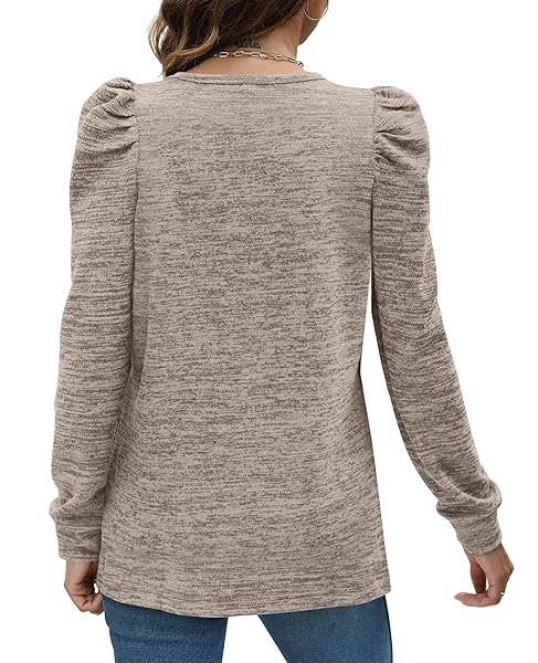 OFEEFAN PULLOVER SWEATERS FOR WOMEN 2023 WOMENS WINTER TOPS LONG SLEEVE KHAKI L