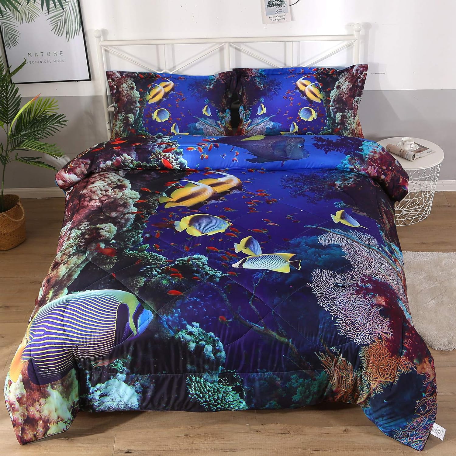 Qucover Comforter Set, Blue Ocean Fishes Ultra Soft Hypoallergenic Comforter Sets for Boys and Girls Dorm Room Full Size